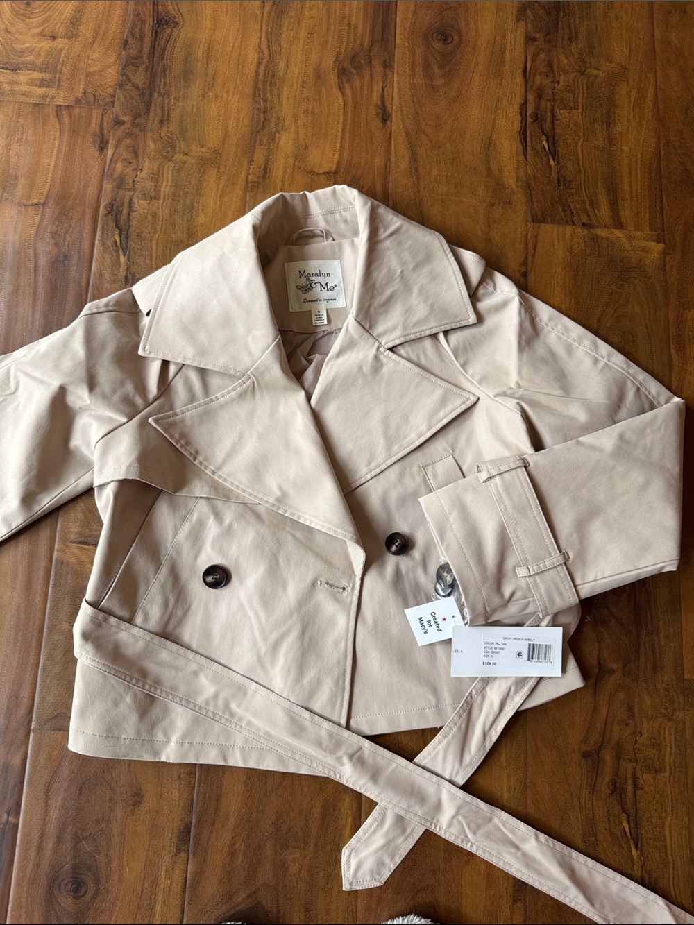 Macy's Light Cream Cropped Double-Breasted Trench Coat